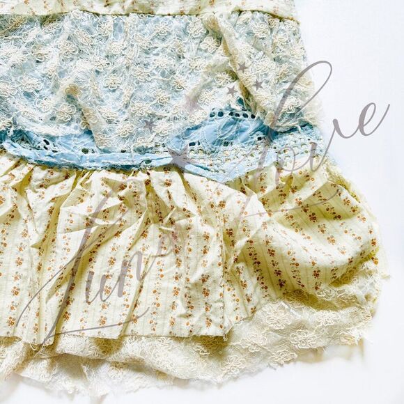 POL Clothing Floral Patchwork Eyelet Ruffle Denim Maxi Skirt NEW! - Picture 8 of 13